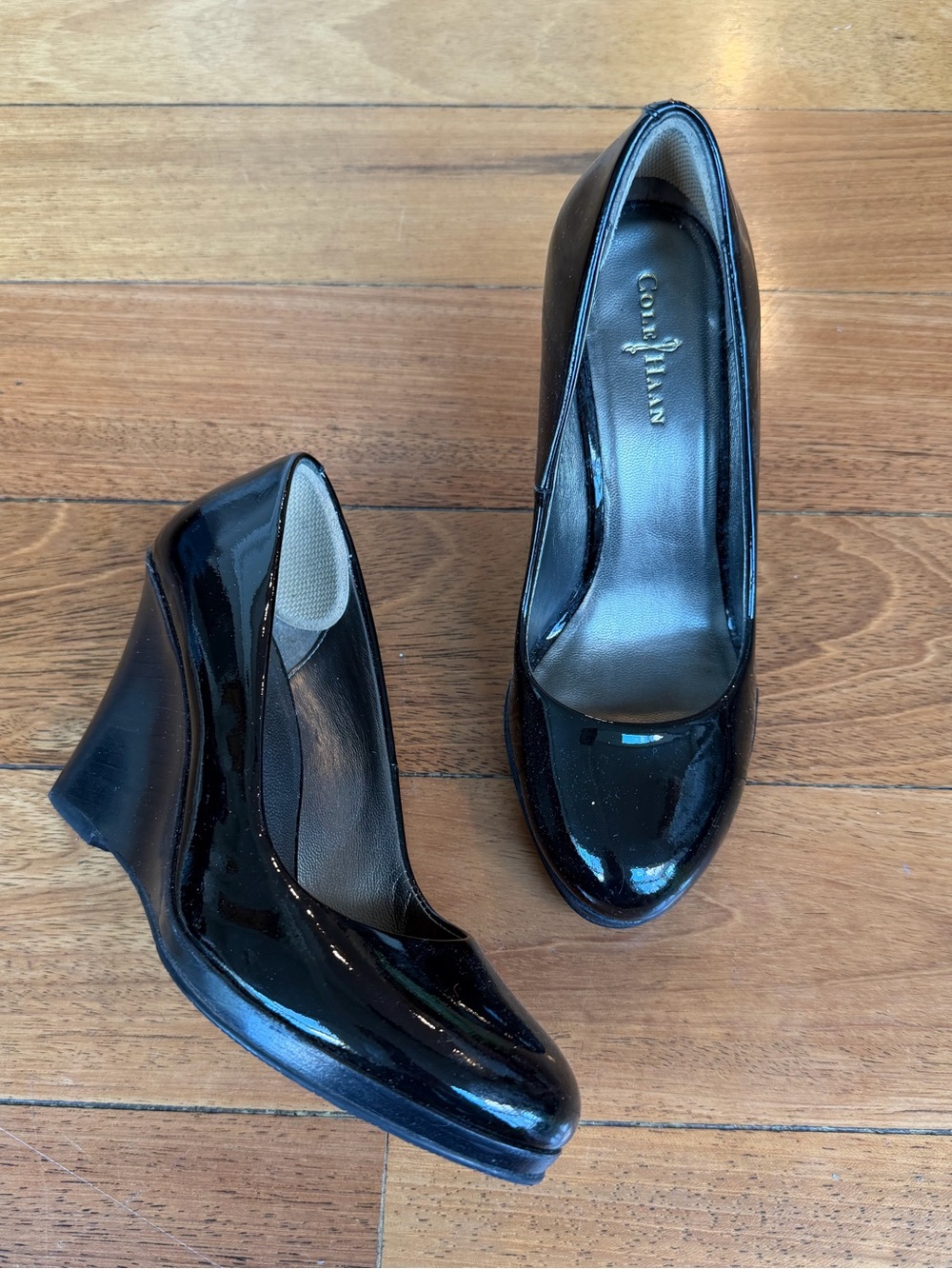 Cole Haan Black Patent Wedge Pumps